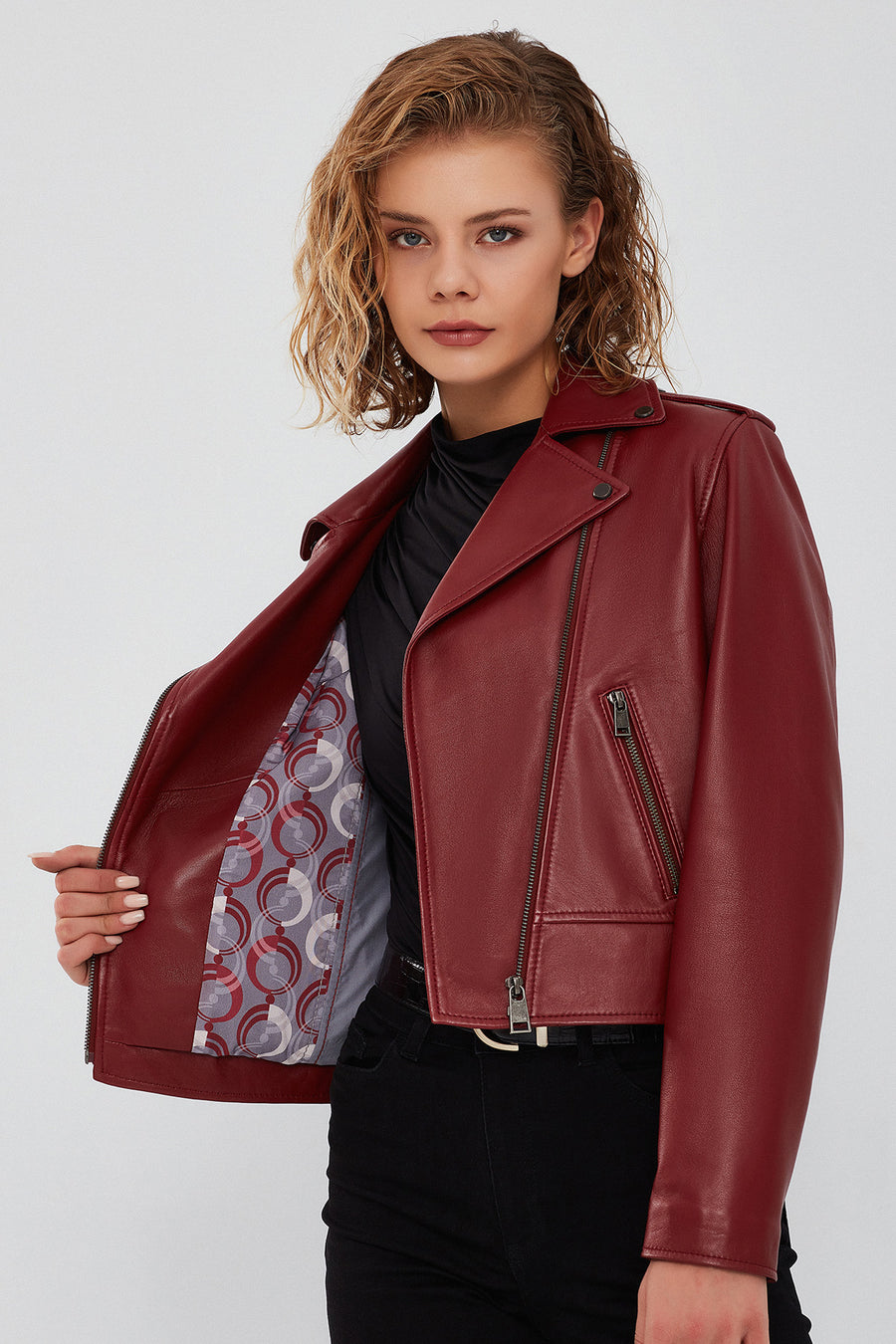 New Look Kadın Bordo Biker Ceket