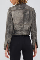 Zoey Kadın Gri Vintage Kısa Deri Mont | Derimod