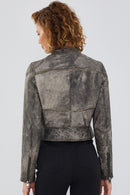 Zoey Kadın Gri Vintage Kısa Deri Mont | Derimod