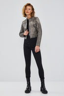 Zoey Kadın Gri Vintage Kısa Deri Mont | Derimod