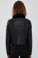 Ida Kadın Siyah Çift Taraflı Kürklü Kısa Deri Ceket | Derimod