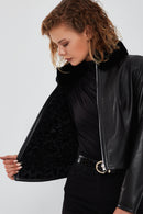 Ida Kadın Siyah Çift Taraflı Kürklü Kısa Deri Ceket | Derimod