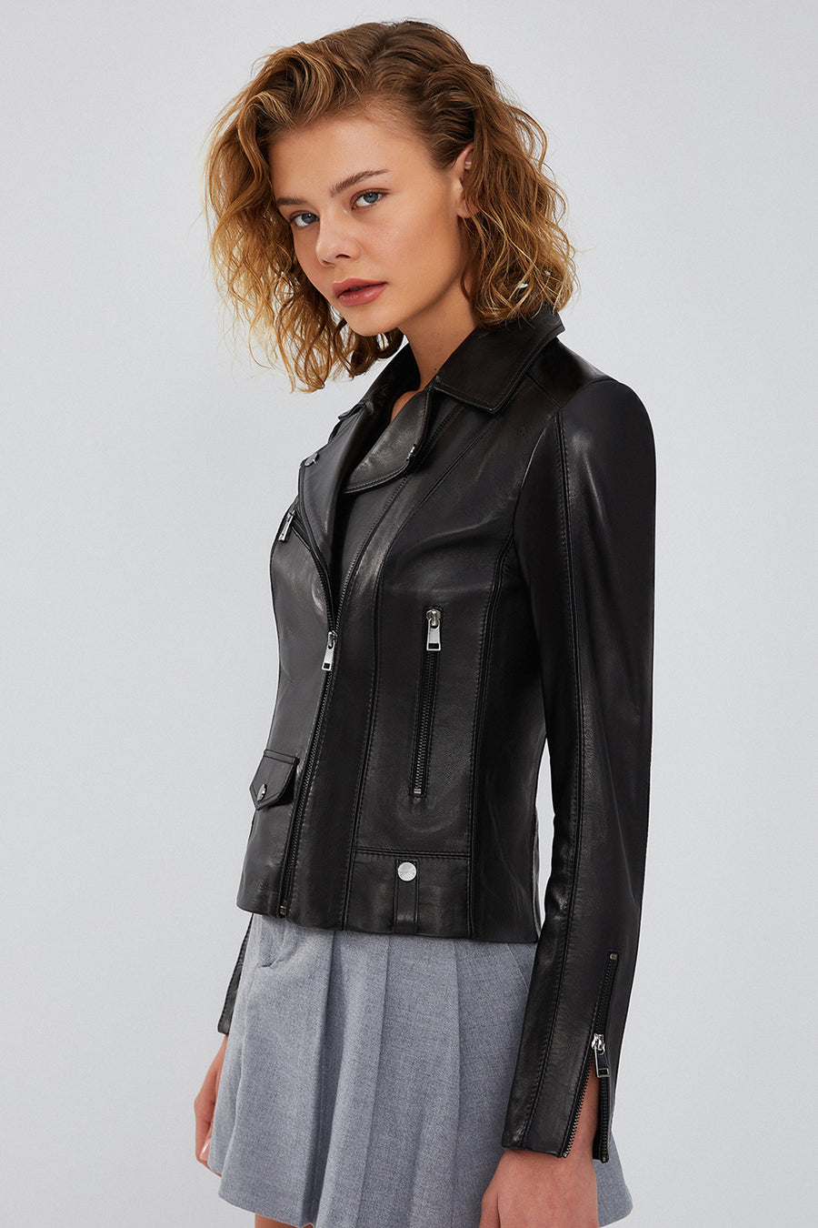 Bella Women's Black Slim-Fit Biker Leather Jacket