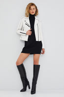 Bella Women's White Slim-Fit Biker Leather Jacket | Derimod