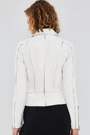 Bella Women's White Slim-Fit Biker Leather Jacket | Derimod