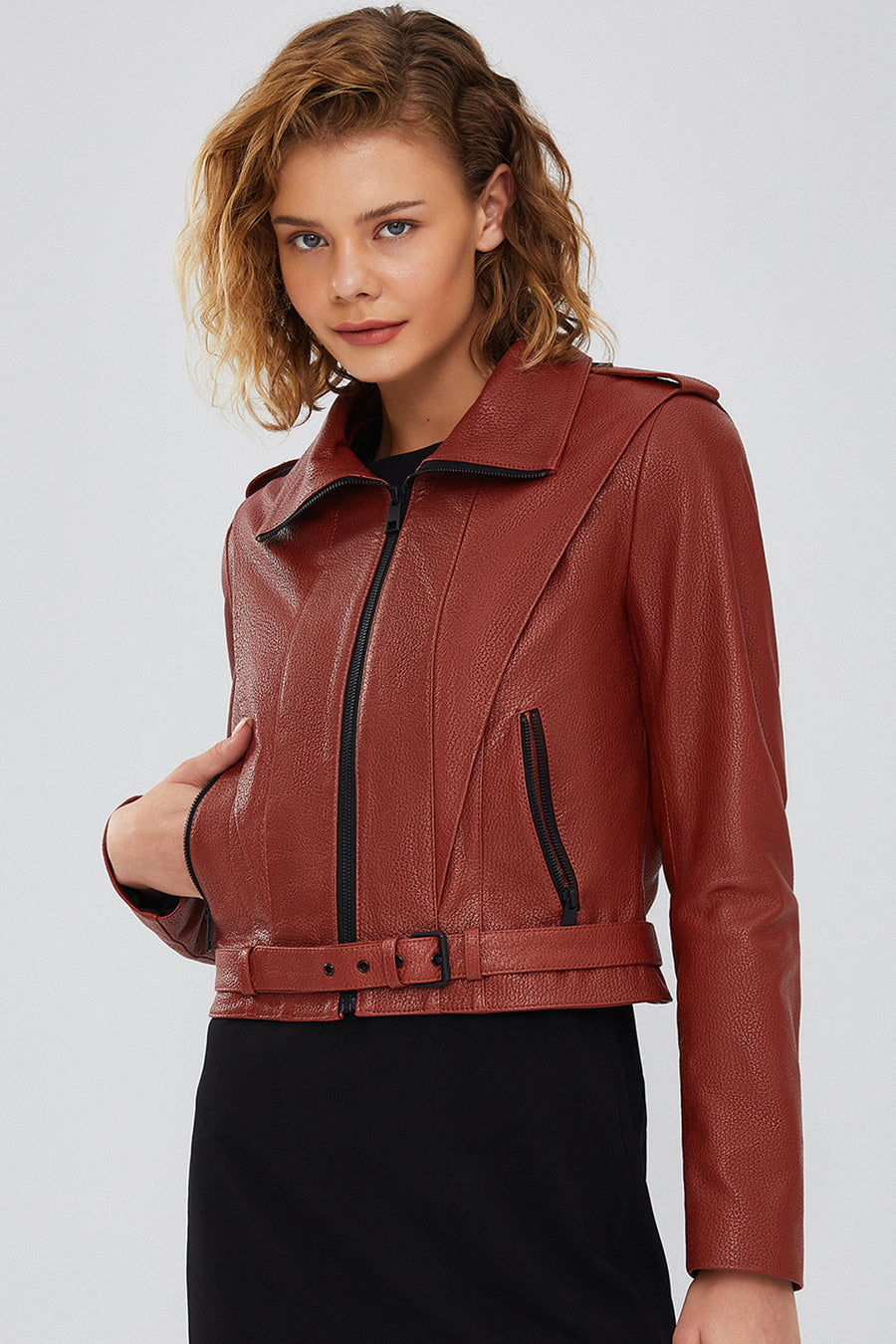 Harper Women's Brown Short Leather Jacket