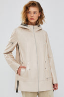 Chantal Kadın Bej Kapüşonlu Deri Kaban | Derimod