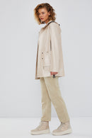 Chantal Kadın Bej Kapüşonlu Deri Kaban | Derimod