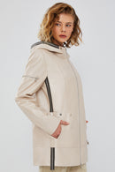 Chantal Kadın Bej Kapüşonlu Deri Kaban | Derimod