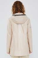 Chantal Kadın Bej Kapüşonlu Deri Kaban | Derimod