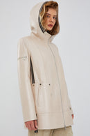 Chantal Kadın Bej Kapüşonlu Deri Kaban | Derimod