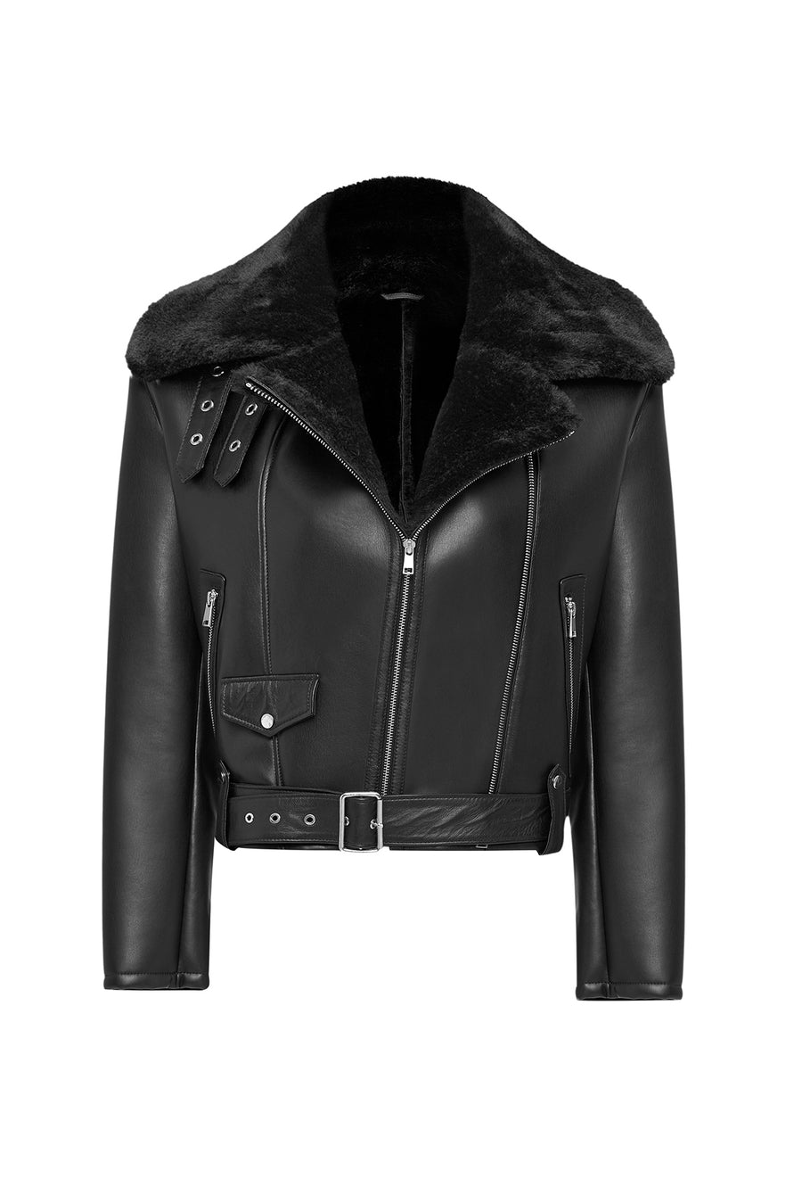Mexico Kadın Siyah Teddy Biker Deri Ceket