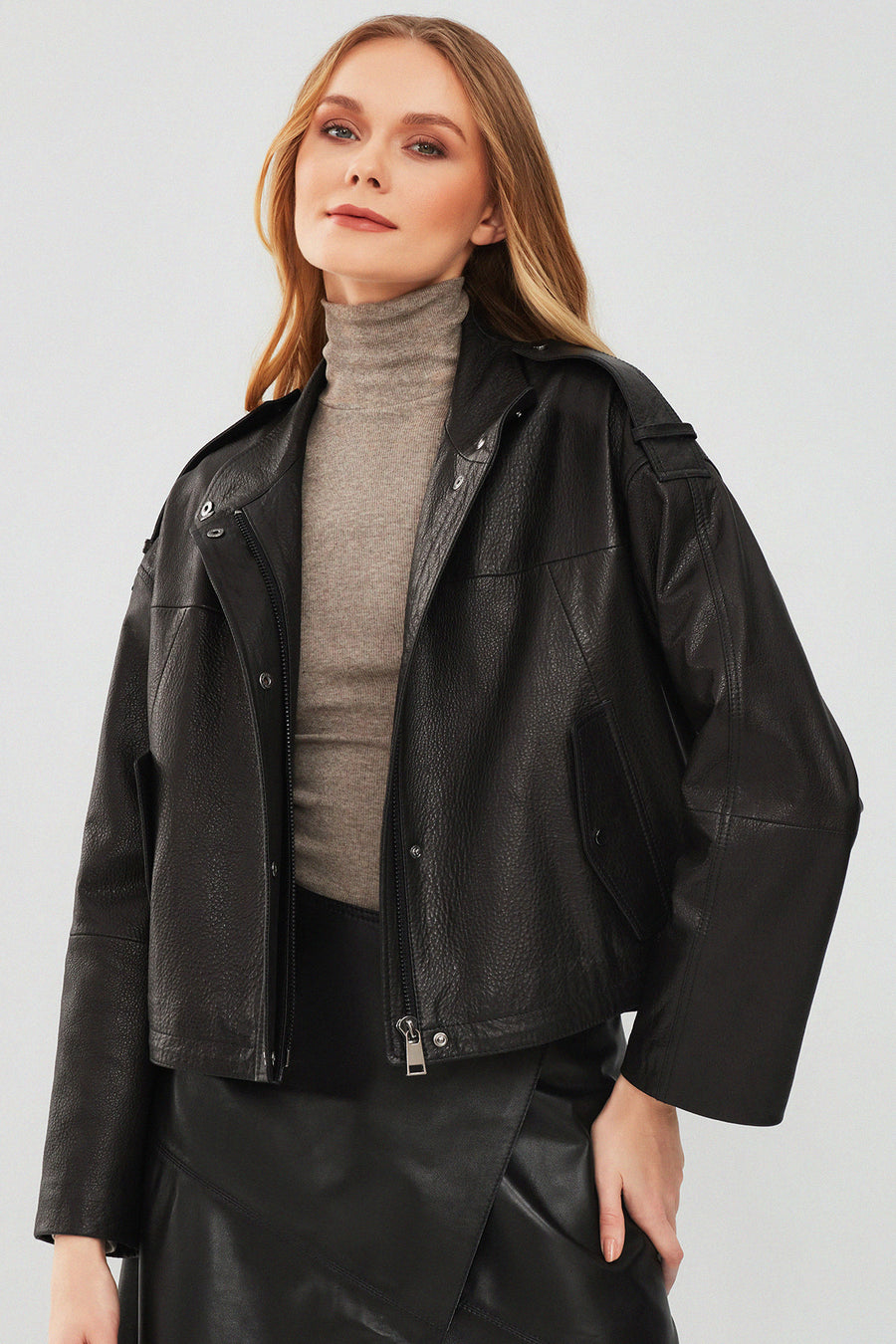 Cassy Kadın Siyah Oversize Deri Ceket