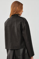 Cassy Kadın Siyah Oversize Deri Ceket | Derimod
