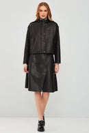 Cassy Kadın Siyah Oversize Deri Ceket | Derimod