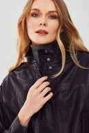 Cassy Kadın Mor Oversize Deri Ceket | Derimod