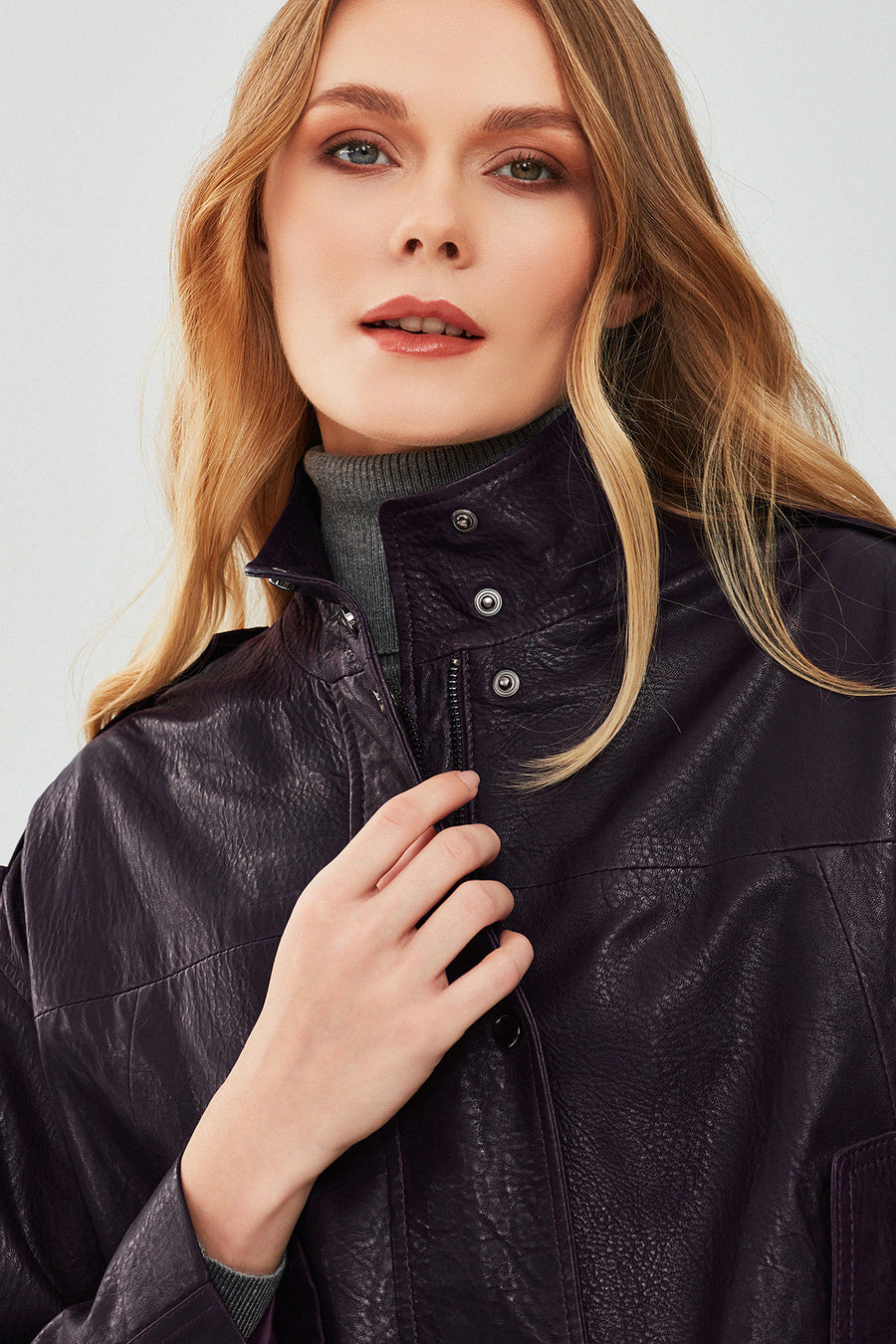 Cassy Kadın Mor Oversize Deri Ceket