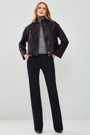 Cassy Kadın Mor Oversize Deri Ceket | Derimod