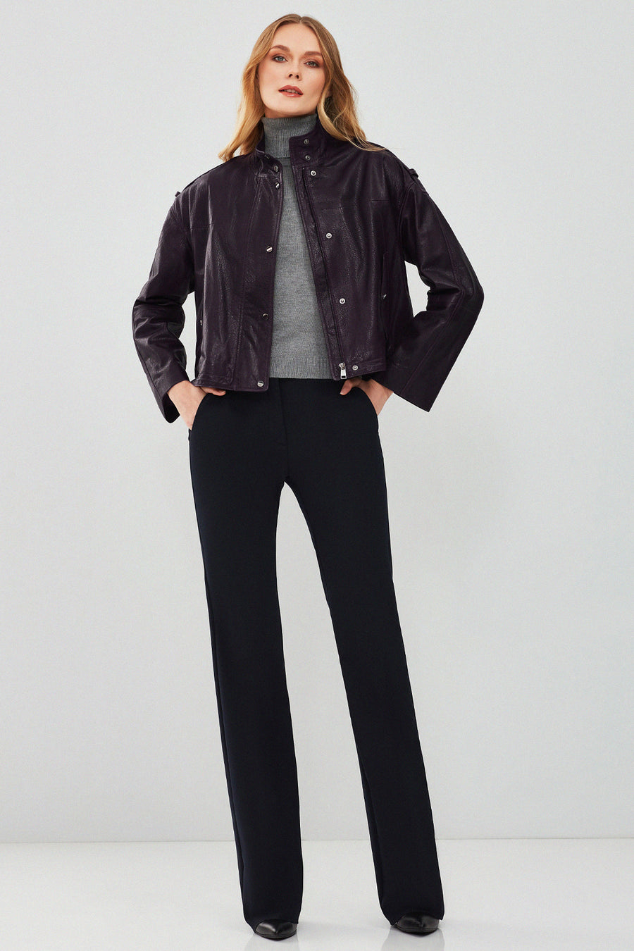 Cassy Kadın Mor Oversize Deri Ceket