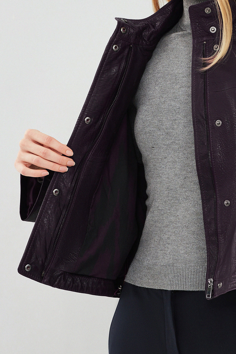 Cassy Kadın Mor Oversize Deri Ceket