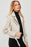 London Women's Beige Biker Leather Jacket | Derimod