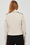London Women's Beige Biker Leather Jacket | Derimod