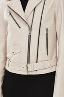 London Women's Beige Biker Leather Jacket | Derimod