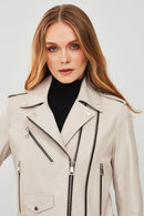 London Women's Beige Biker Leather Jacket | Derimod