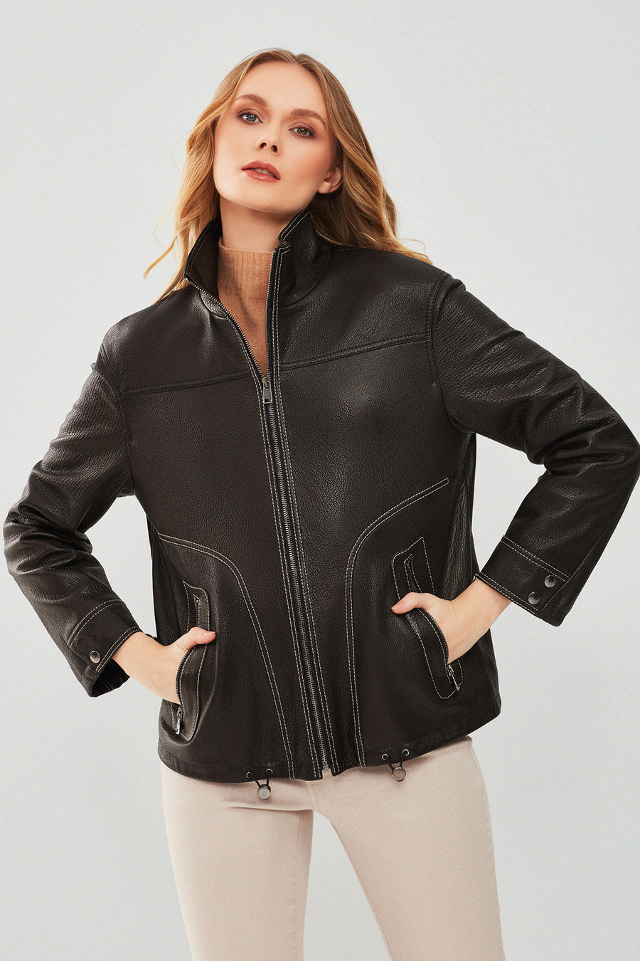 Evita Kadın Siyah Oversize Deri Ceket