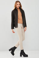 Evita Kadın Siyah Oversize Deri Ceket | Derimod