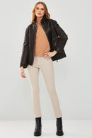 Evita Kadın Siyah Oversize Deri Ceket | Derimod