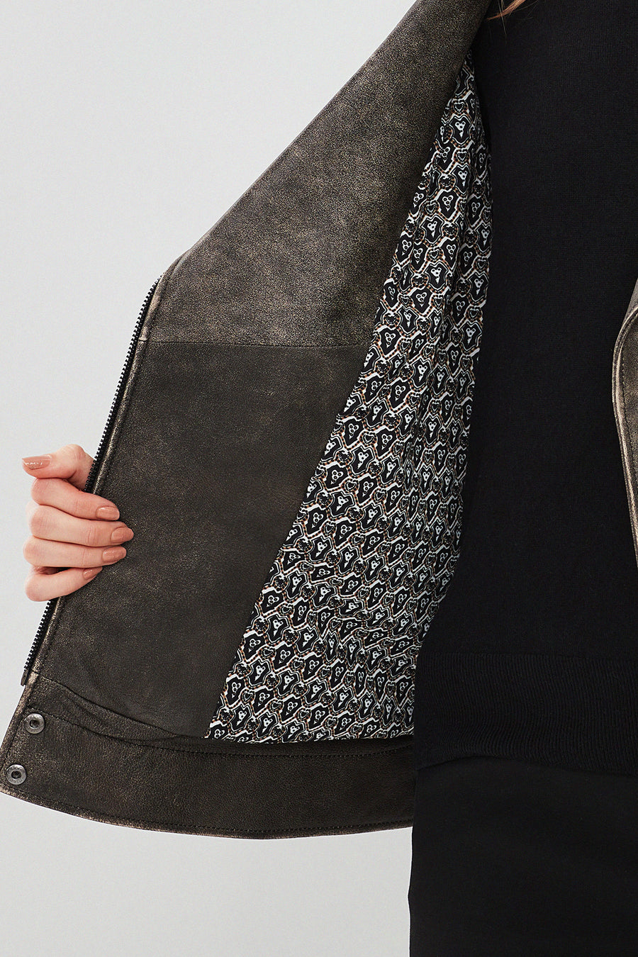 Delano Kadın Gri Vintage Oversize Biker Deri Ceket