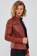 Eva Kadın Kahverengi Slim-Fit Kısa Deri Ceket | Derimod