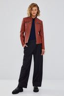 Eva Kadın Kahverengi Slim-Fit Kısa Deri Ceket | Derimod