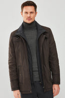 Fernandes Erkek Kahverengi Çift Yakalı Nubuk Deri Kaban | Derimod