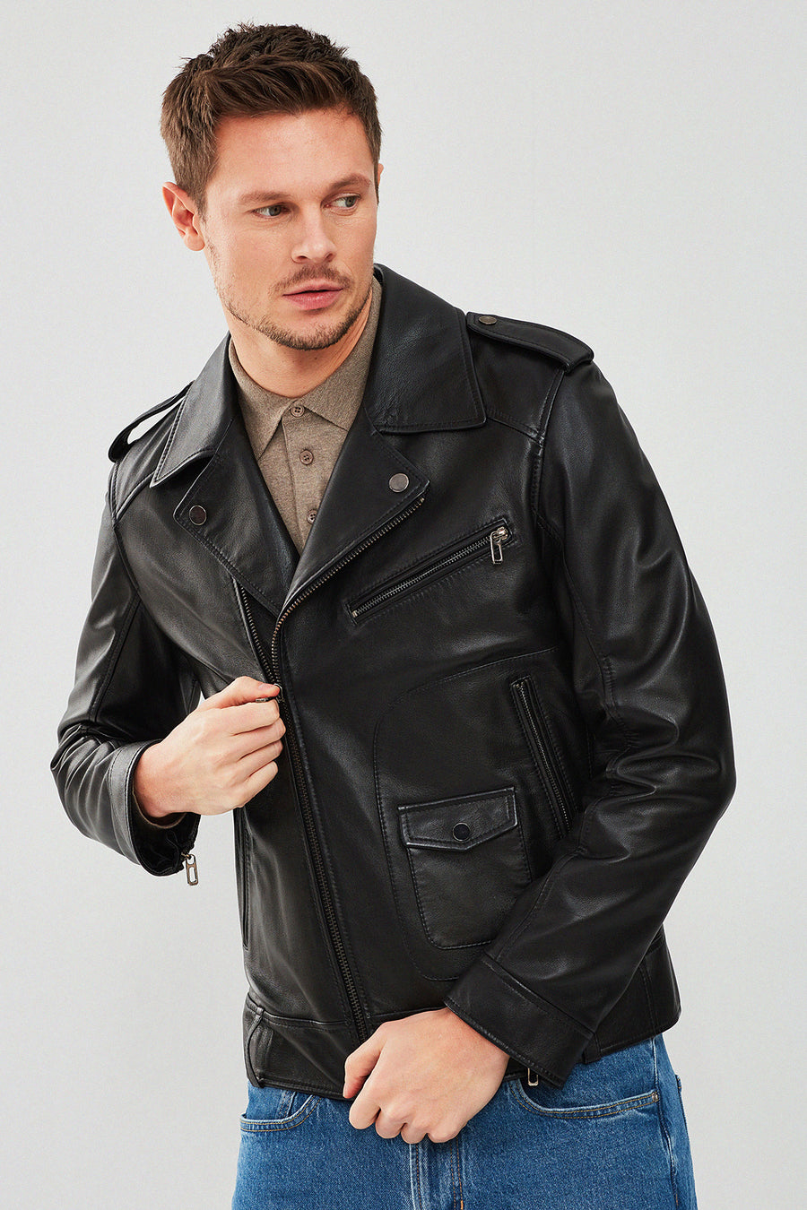 Carter Men's Black Biker Leather Coat