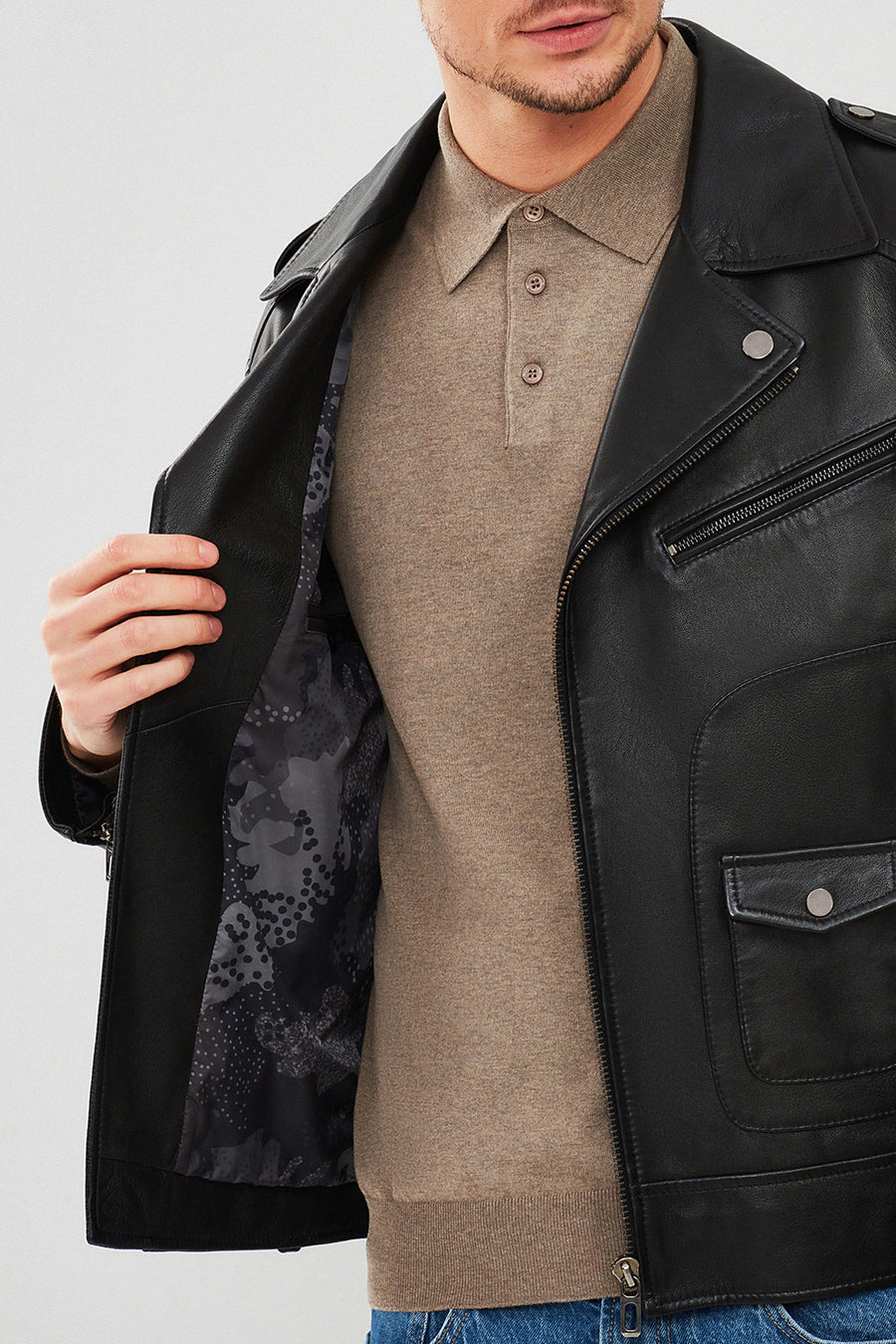 Carter Men's Black Biker Leather Coat
