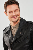 Carter Erkek Siyah Biker Deri Mont | Derimod