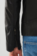 Carter Erkek Siyah Biker Deri Mont | Derimod