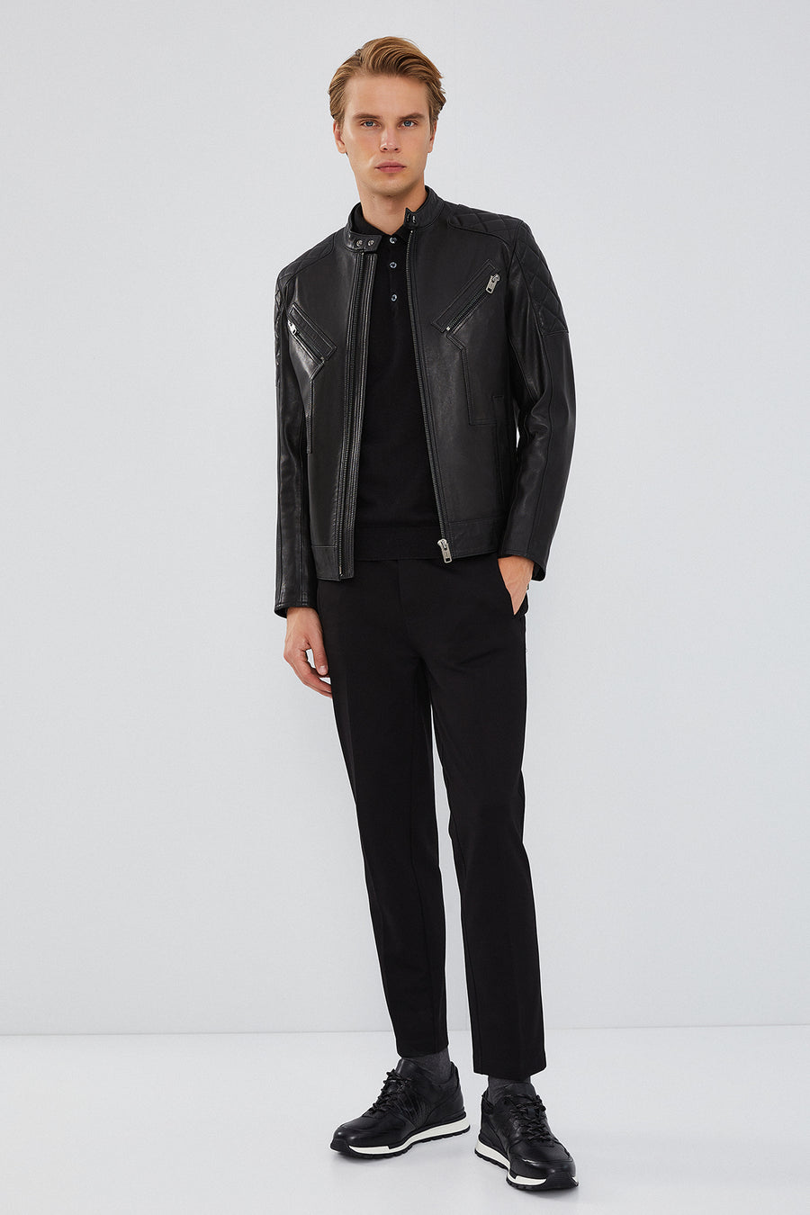 Lilard Erkek Siyah Slim-Fit Spor Deri Mont