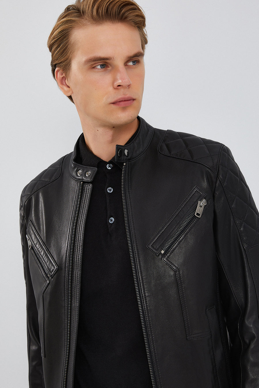 Lilard Erkek Siyah Slim-Fit Spor Deri Mont
