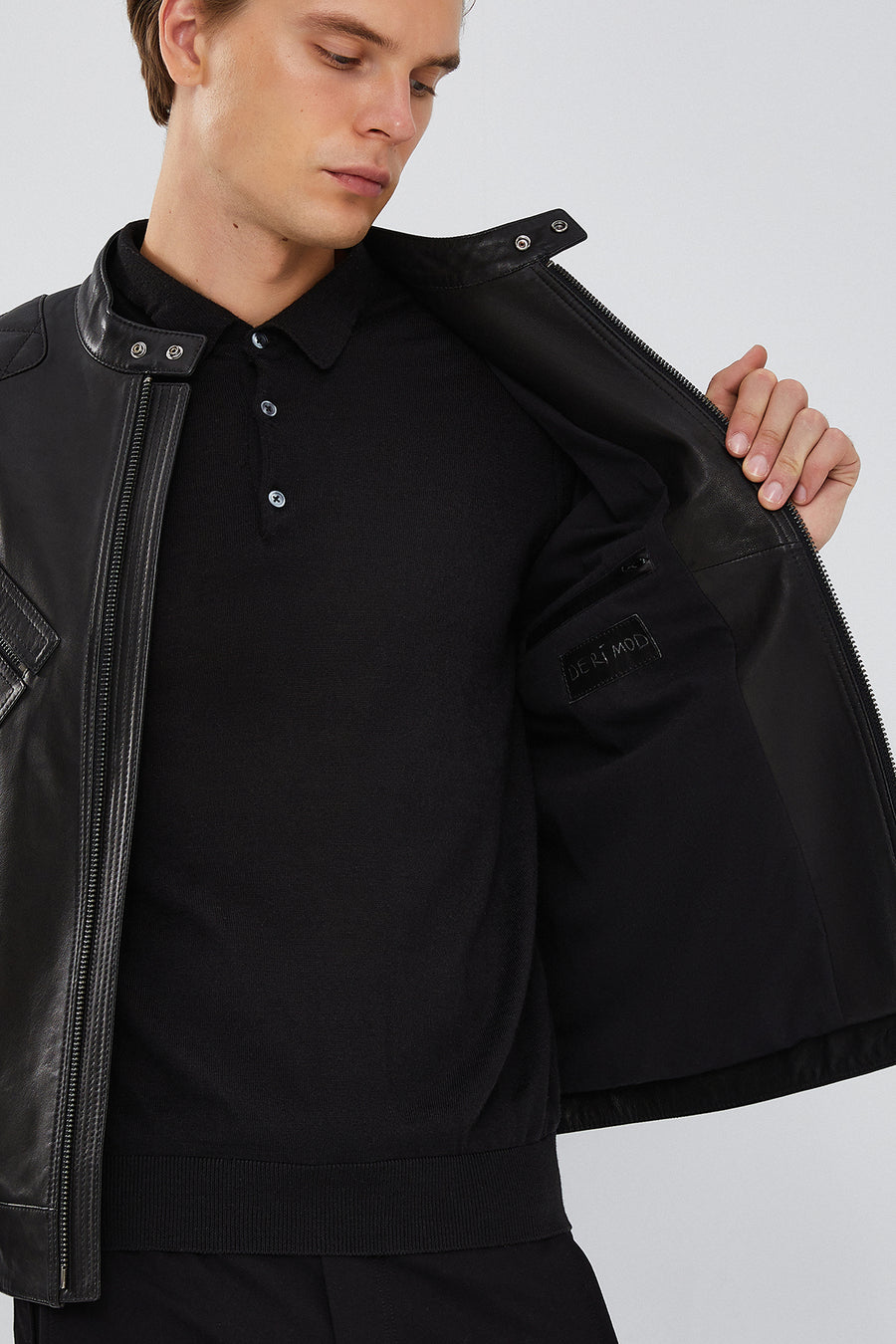 Lilard Erkek Siyah Slim-Fit Spor Deri Mont