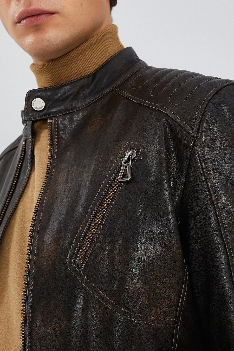 Durant Men's Brown Slim-Fit Vintage Leather Jacket