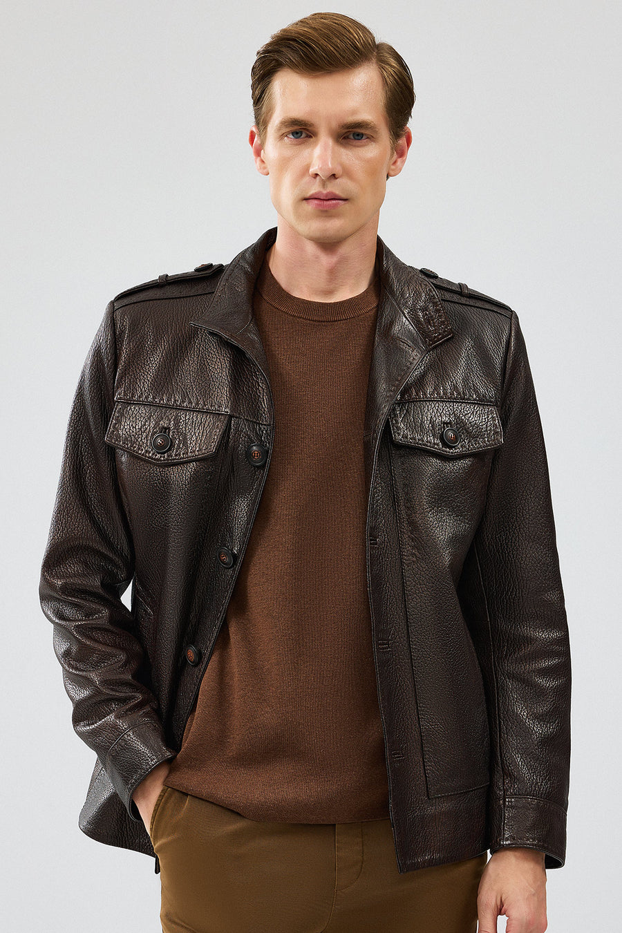 Alvarez Men's Brown Leather Jacket 23WGD6497JB | Derimod