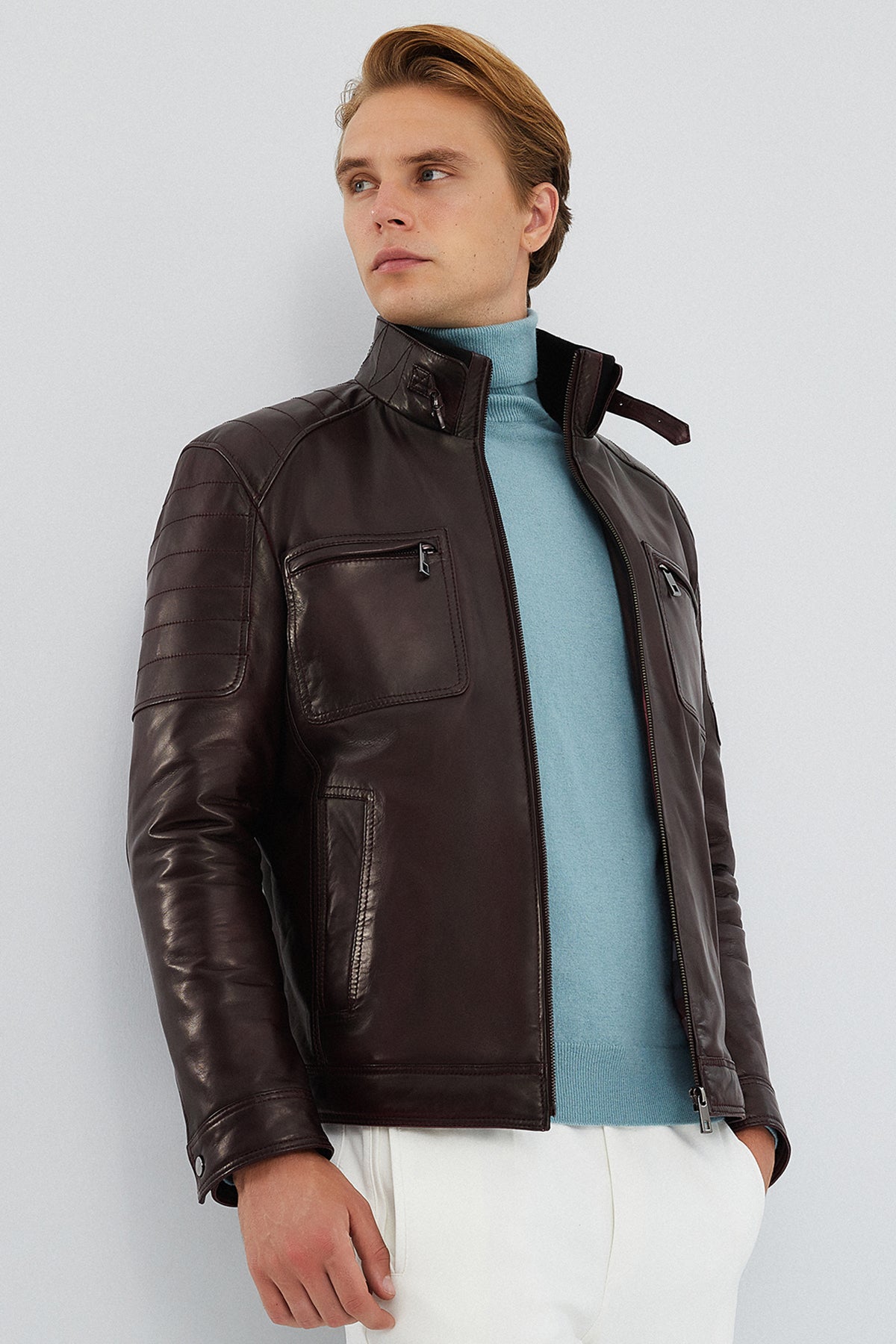Rodri Men's Claret Red Leather Jacket 23WGD6499HN | Derimod