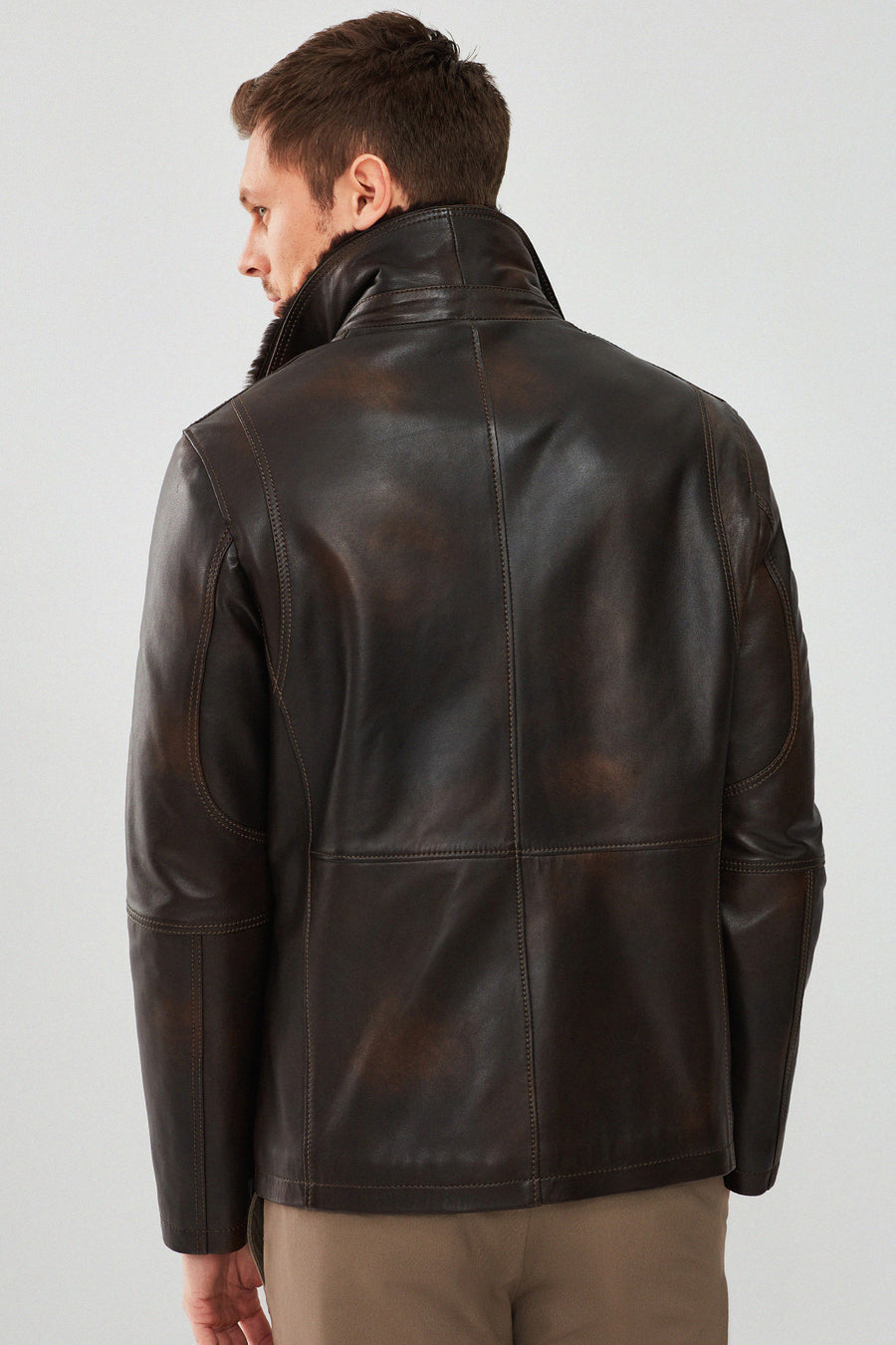 Valverde Men's Brown Fur Collar Vintage Leather Jacket