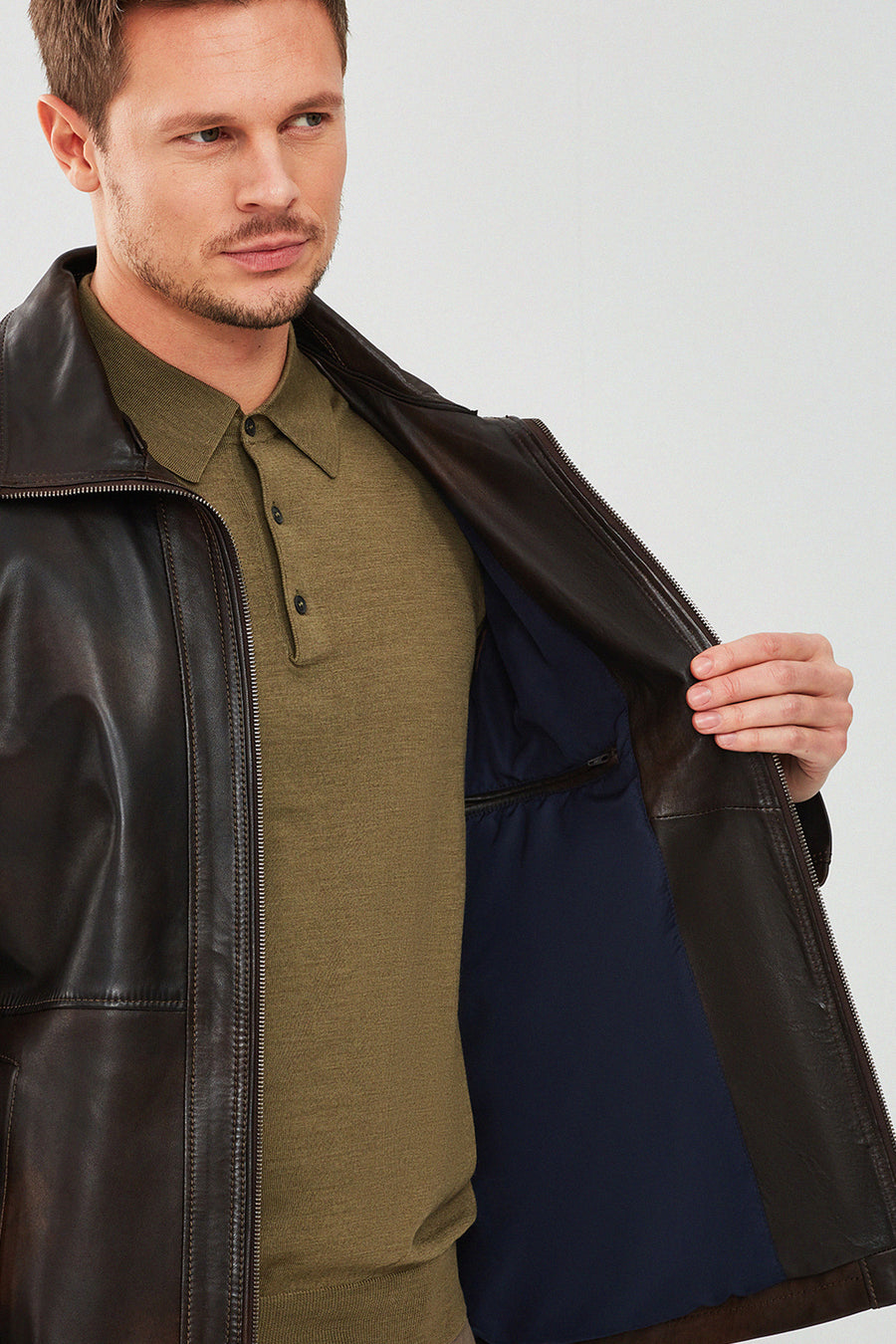 Valverde Men's Brown Fur Collar Vintage Leather Jacket