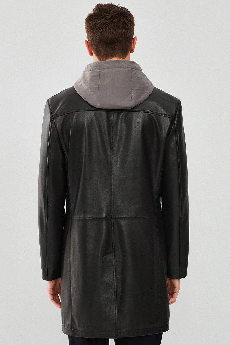 Dias Men's Black Hooded Long Leather Jacket