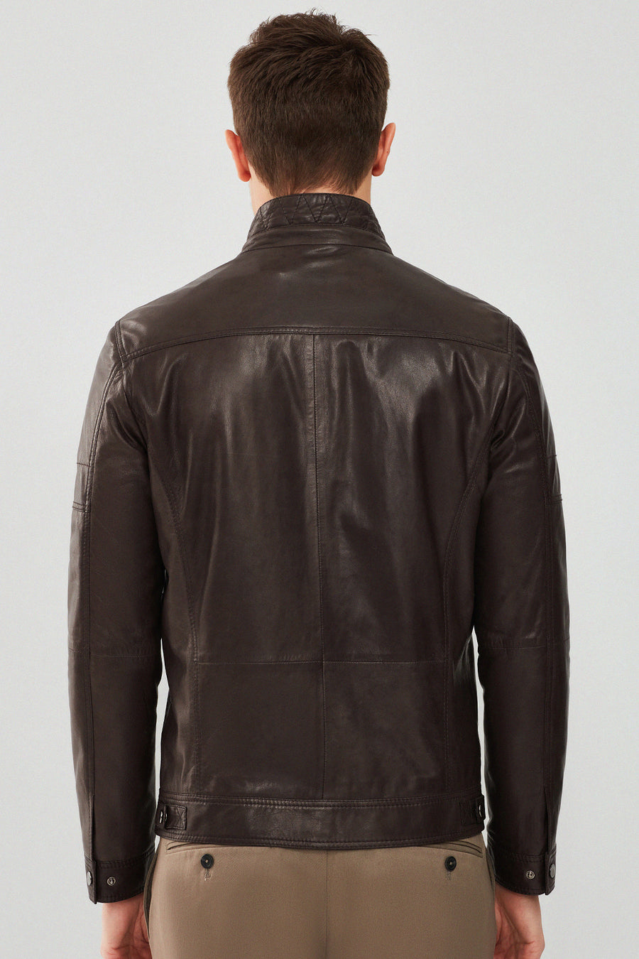 Wade Men's Brown Slim-Fit Leather Coat