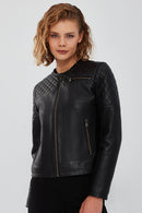 April Kadın Siyah Kısa Spor Deri Ceket | Derimod